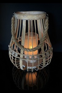 13.25"x14.75" WOODEN LANTERN WITH ROPE HANDLE [479380]